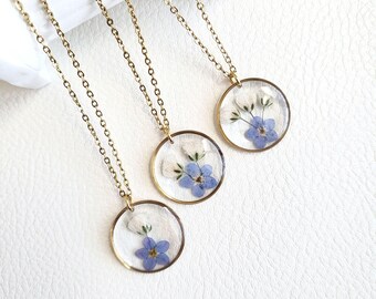 Forget Me Not Necklace, Baby Breath Floral Pendant, Memorial Gift