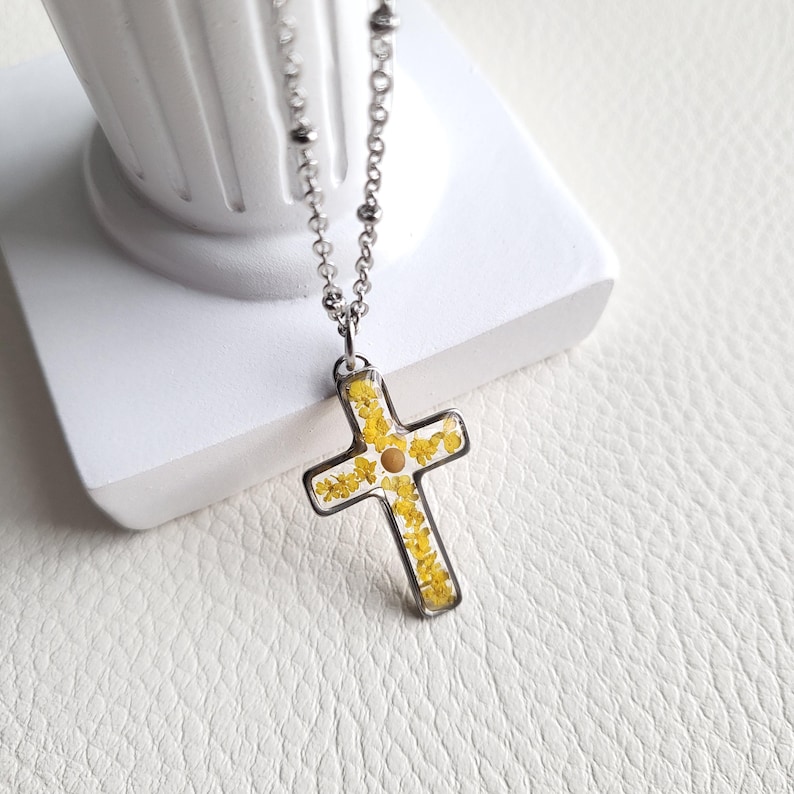 Senapsfröhalsband, korshalsband för kvinnor, unik present till henne, kristen smyckespresent, konfirmationspresent, julklapp, mors dag-present bild 5