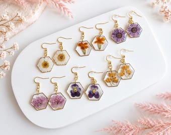 Birth Month Flower Resin Earrings, Real Pressed Botanical Jewelry, Personalized Gift