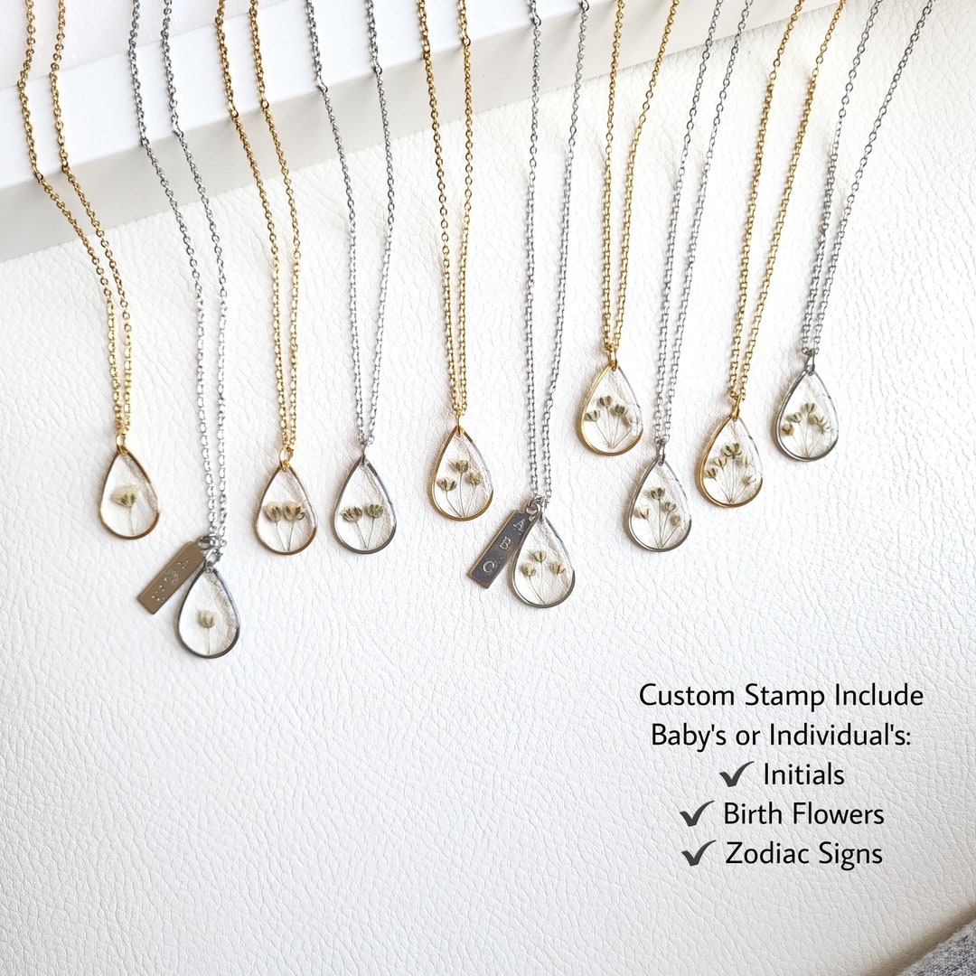 Baby Breath Necklace, Birth Month Flower Necklace, Miscarriage Gift for