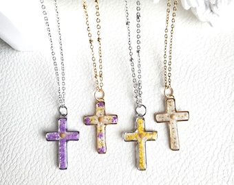 Collana con semi di senape, collana con croce da donna, regalo unico per lei, regalo di gioielli cristiani, regalo di cresima, regalo di Natale, regalo per la festa della mamma