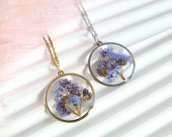 Forget Me Not Flower Necklace Real Pressed Flower Jewelry Botanical Resin Pendant Memorial Gift for Her