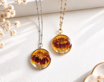 October Birth Flower Necklace, Real Marigold Pressed Flower Jewelry, Handcrafted Resin Pendant