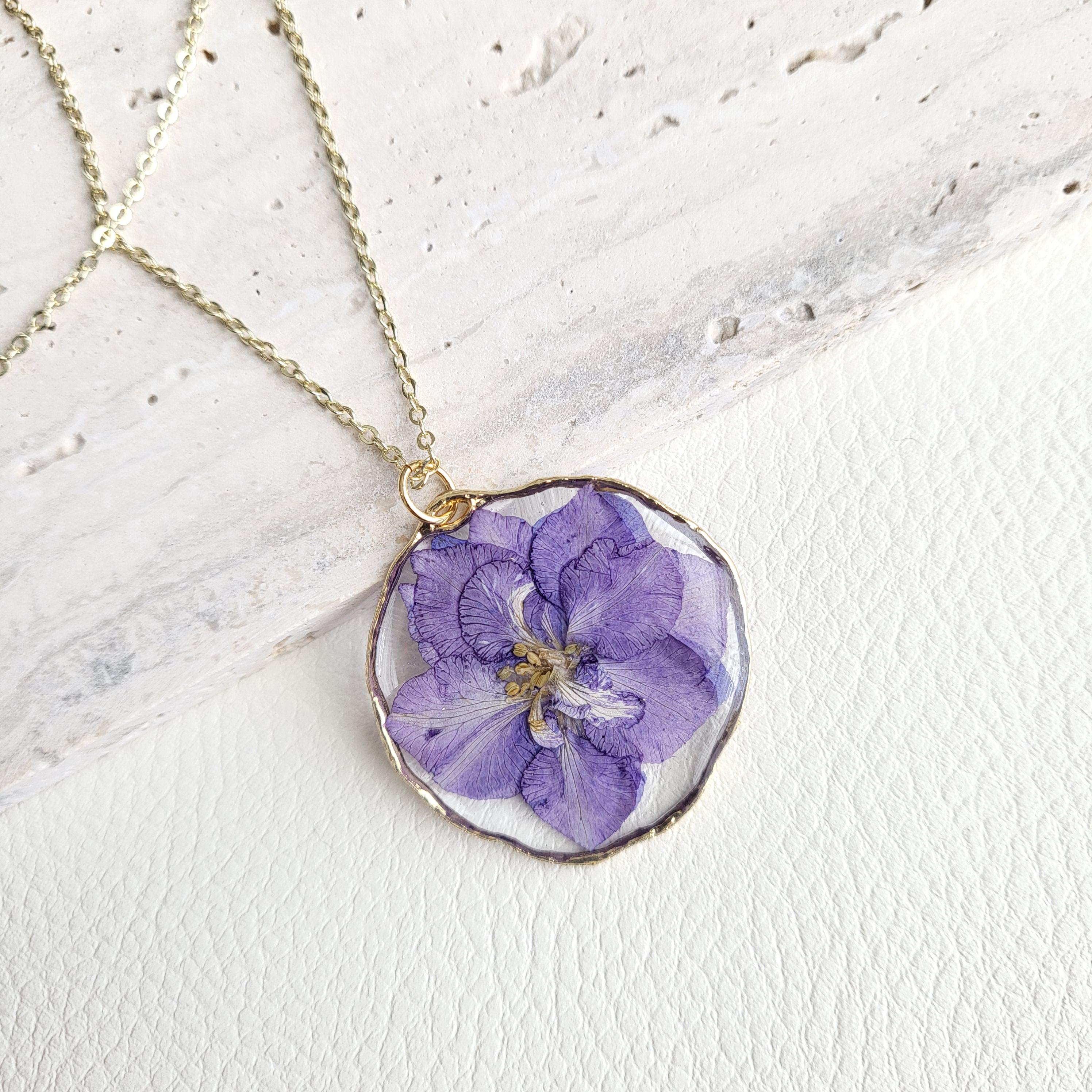 July Birth Flower Necklace for Women, Larkspur Necklace