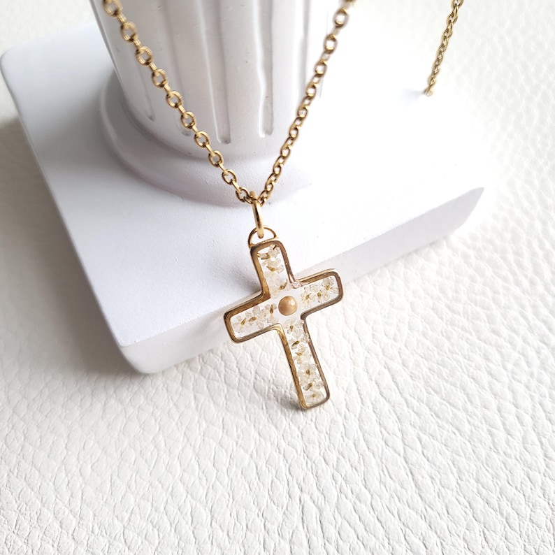 Senapsfröhalsband, korshalsband för kvinnor, unik present till henne, kristen smyckespresent, konfirmationspresent, julklapp, mors dag-present bild 4