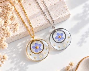 Forget Me Not Flower with Mustard Seed Necklace, Pressed Flower Christian Jewelry, Miscarriage Gift
