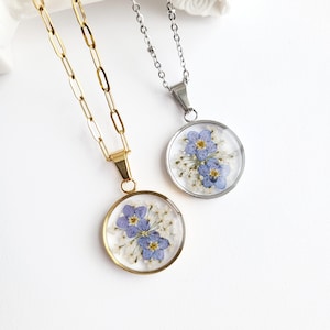 Forget Me Not Flower Jewelry Gift for Her Birthday Unique, Real Flower Pendant Necklace Gifts for Women, Bridesmaid Proposal, Memorial Gift