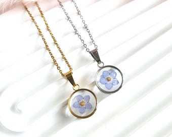 Collar con flor de nomeolvides y semillas de mostaza, regalo cristiano para mujer, collar con fe bíblica, regalo de cumpleaños, día de la madre y Navidad para ella.