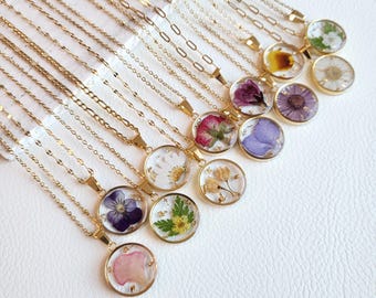Pressed Flower Necklace | Birth Month Bouquet, Resin Pendant
