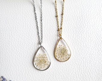 Echte Anne's Lace Halskette: Harz Wildblumen Schmuck
