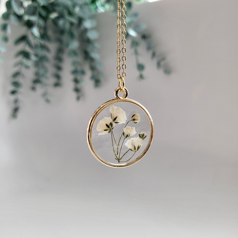 Baby's Breath Necklace, Pressed Flower Resin Necklace, Dried Flower
