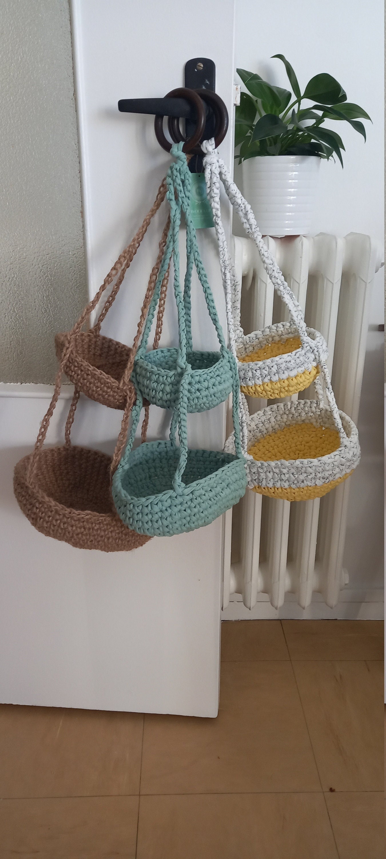 Paniers Suspendus - Au Crochet Entièrement Fait Main Rangement Bohème Plusieurs Couleurs