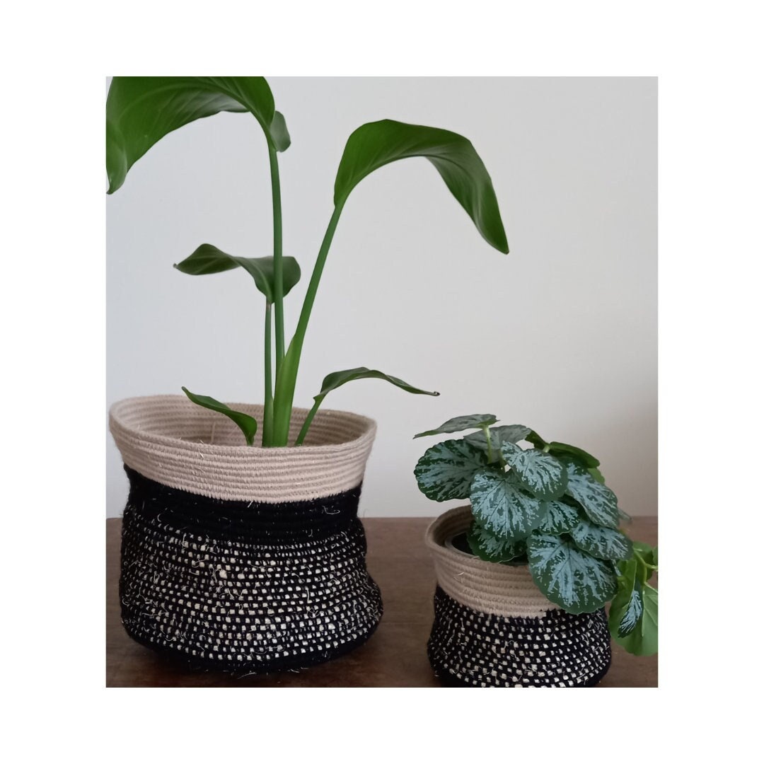 Cache-Pot Ficelle et Laine Upcyclées, Fait Main, Crochet
