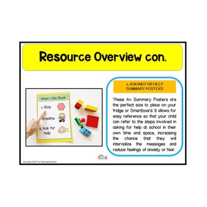 May include: A set of four printable posters with a bright blue border and white background. The posters are designed to help children learn how to ask for help when they are feeling overwhelmed. The posters feature a simple three-step process: Stop, Breathe, Ask for help. The posters are perfect for use in the classroom, at home, or in therapy.