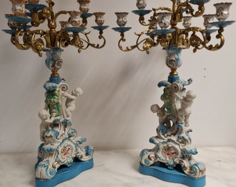Pair of French Sevres style candelabras- Angels-Cherubs