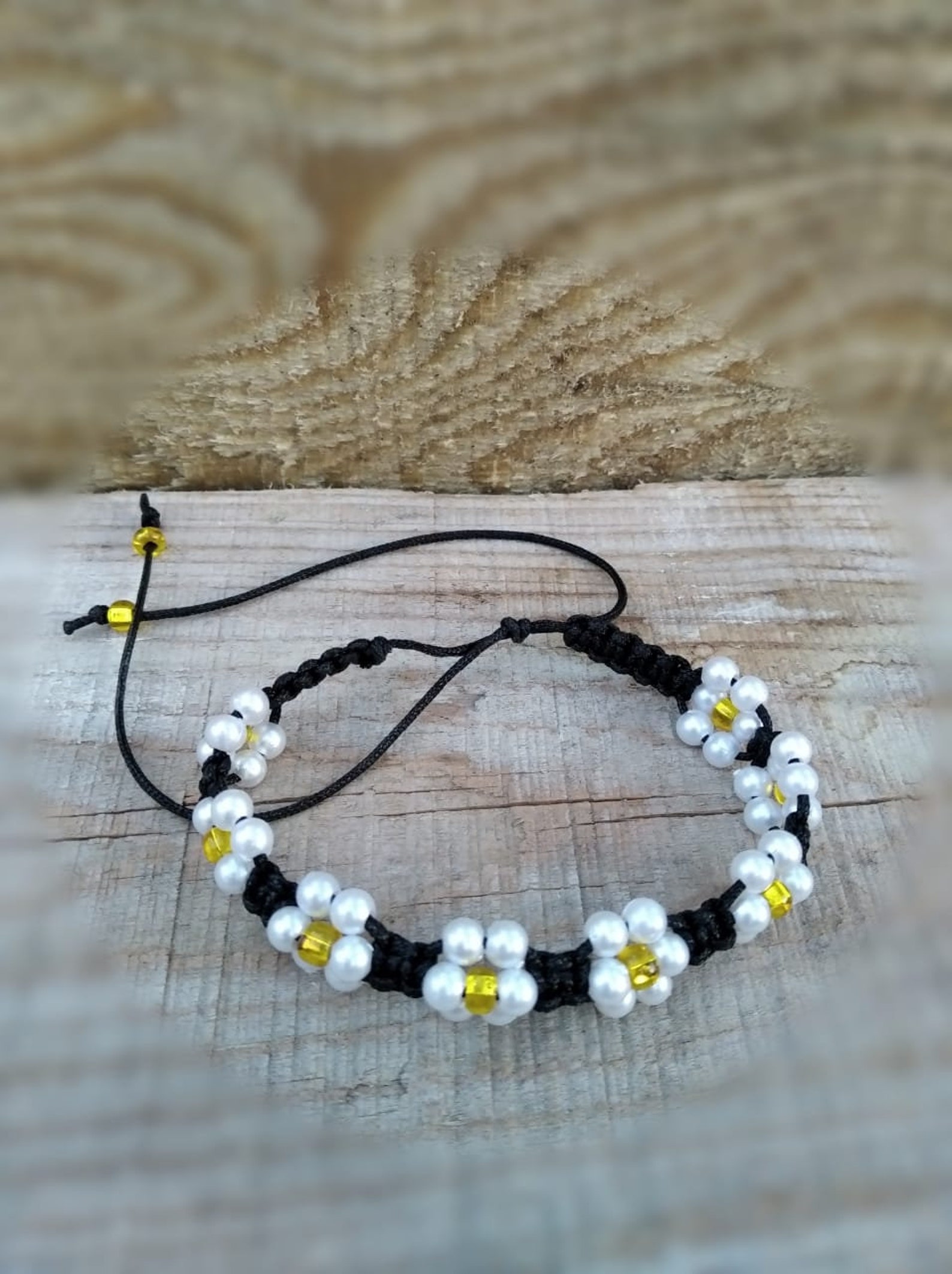 Flower Bead Bracelet Handmade Macrame Bracelet Braided Etsy