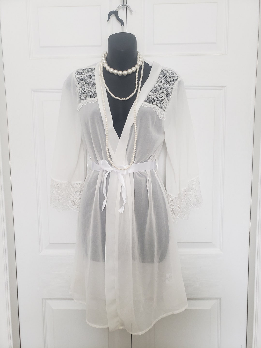 Black Nightgown SHEER White Jacket Ensemble Etsy