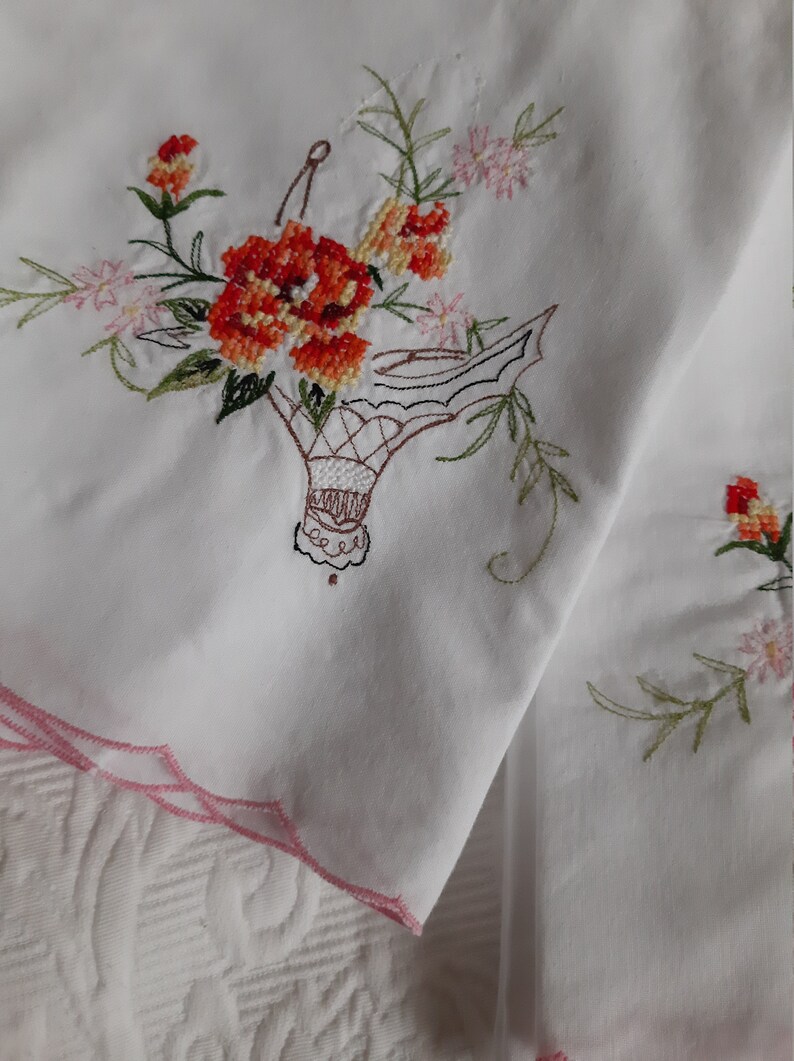 Pillow Cases Pink Floral Cross Stitch Embroidery image 6