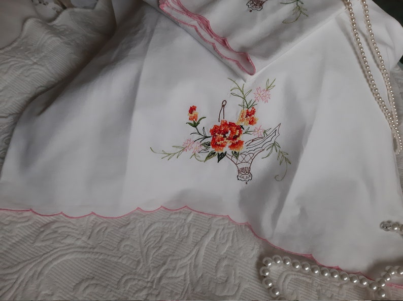 Pillow Cases Pink Floral Cross Stitch Embroidery image 4