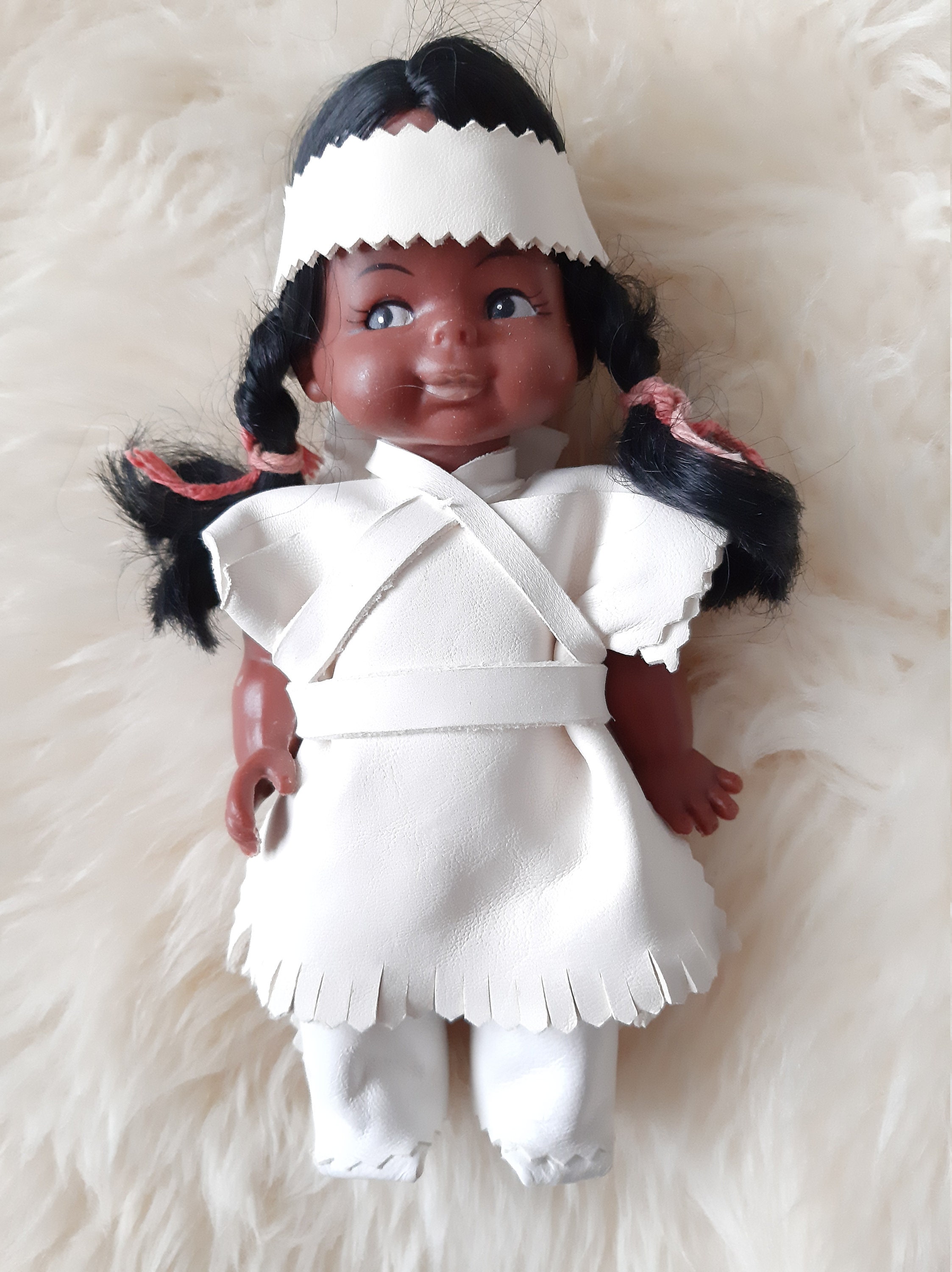 Beautiful Porcelain Native American Doll holding baby in Teepee 5