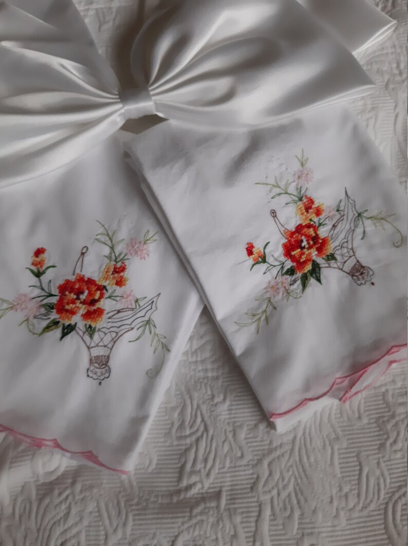 Pillow Cases Pink Floral Cross Stitch Embroidery image 3