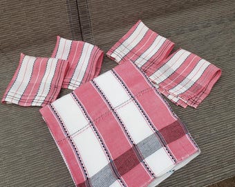 【新品未使用/ナプキンシミ有】LINEN&SILK花柄テーブルクロスナプキン2枚 かわいい赤と青のストライプ柄のテーブルクロスとナプキン - Etsy 日本