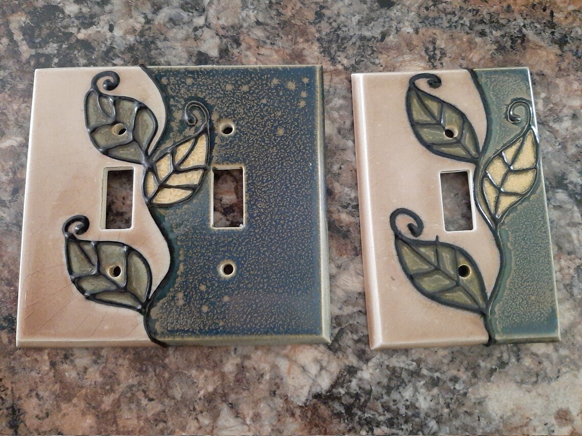Light Switch plates Ceramic Double and Single Green Beige Etsy