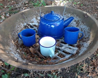 Enamelware  Water Kettle and Mugs