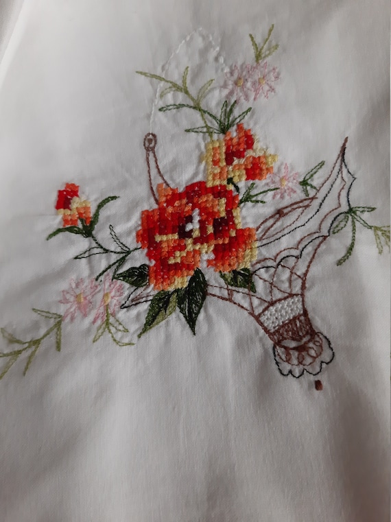 Pillow Cases  Pink Floral  Cross Stitch Embroidery