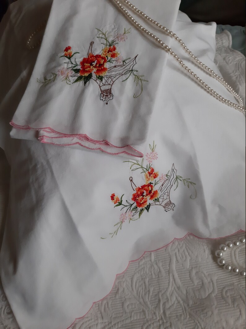 Pillow Cases Pink Floral Cross Stitch Embroidery image 5
