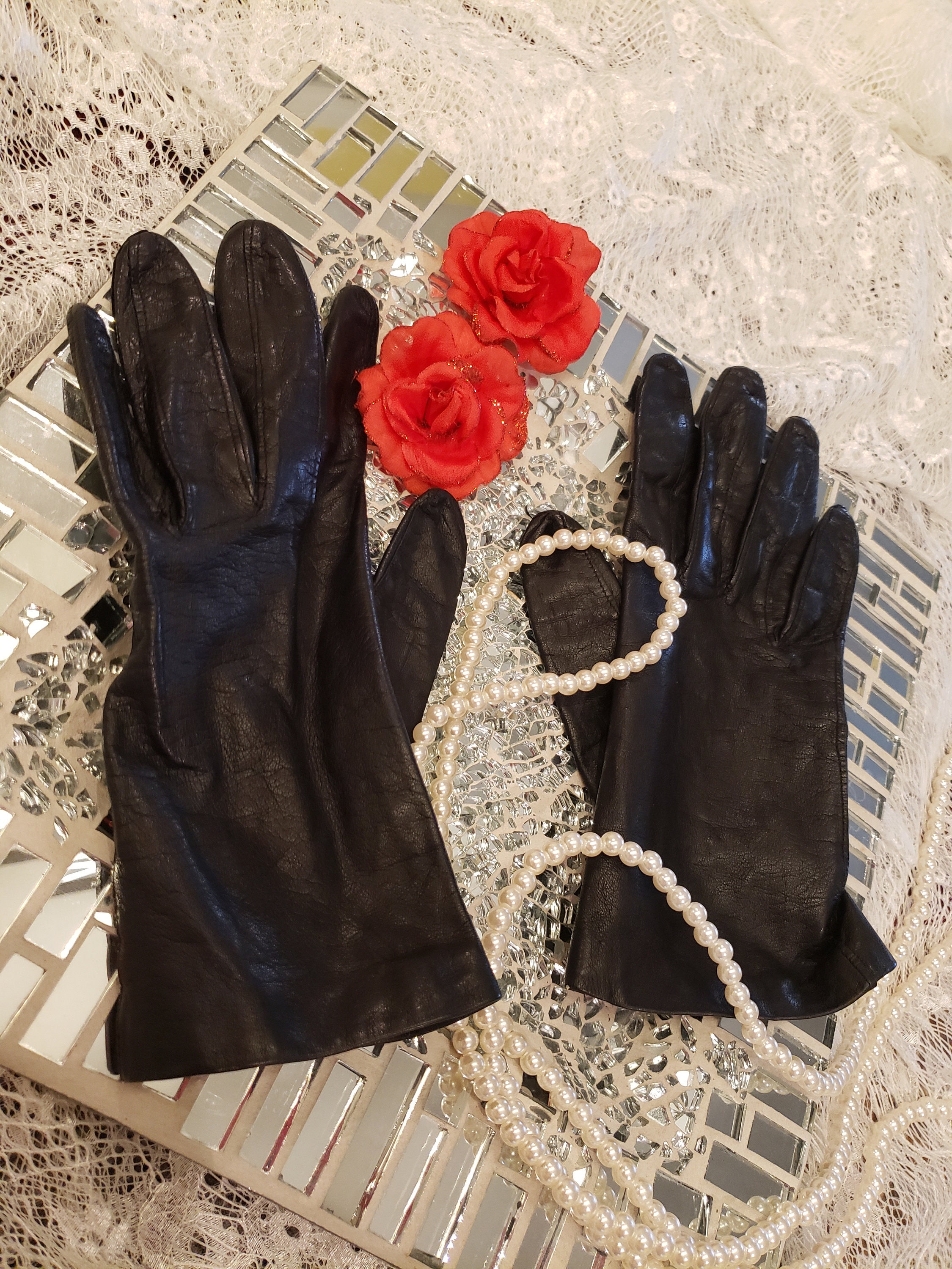 Black Leather Gloves Size 7.5 Made in ITALY Etsy