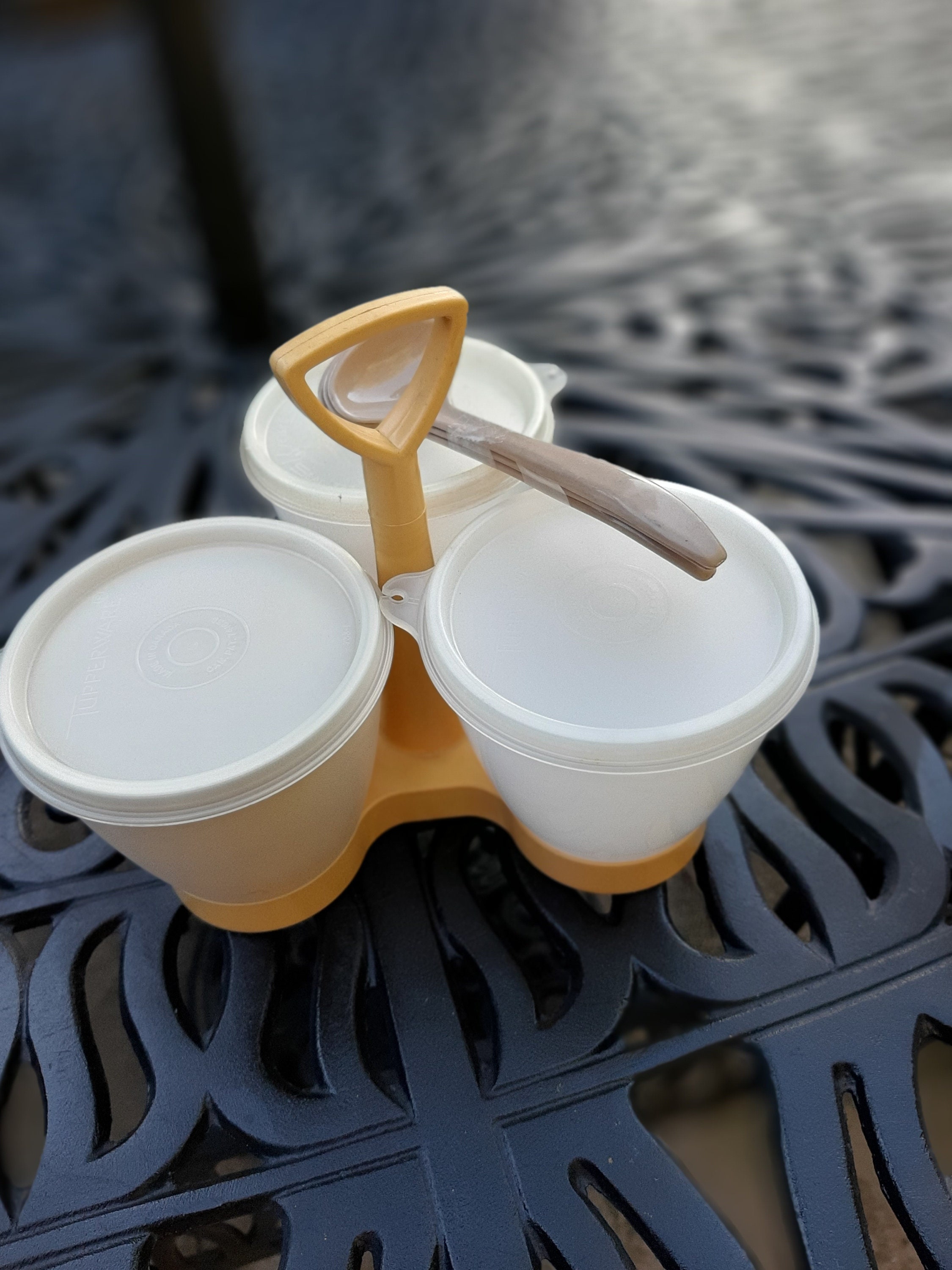 Vintage Tupperware Condiment Server Set White and Beige 