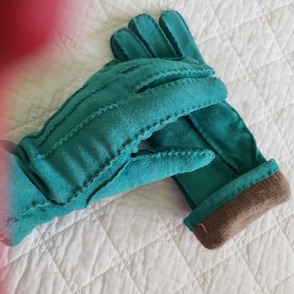 Long Gloves  Turquoise Suede