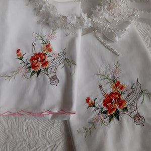 Pillow Cases Pink Floral Cross Stitch Embroidery image 2