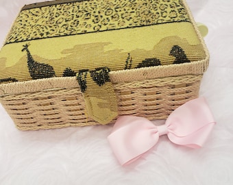 Sewing Basket Pink Rattan...Safari Top