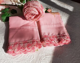 PINK Floral Crochet Pillow Cases