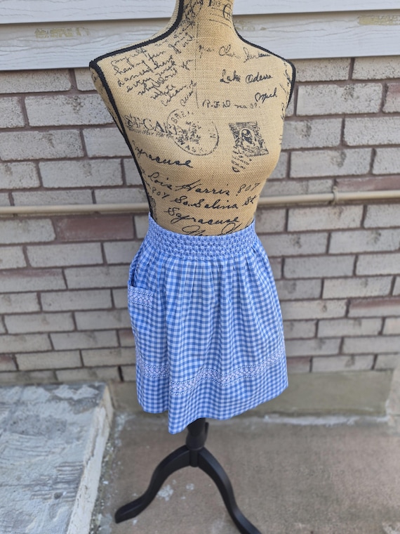 BLUE Gingham Embroidered Hostess Apron