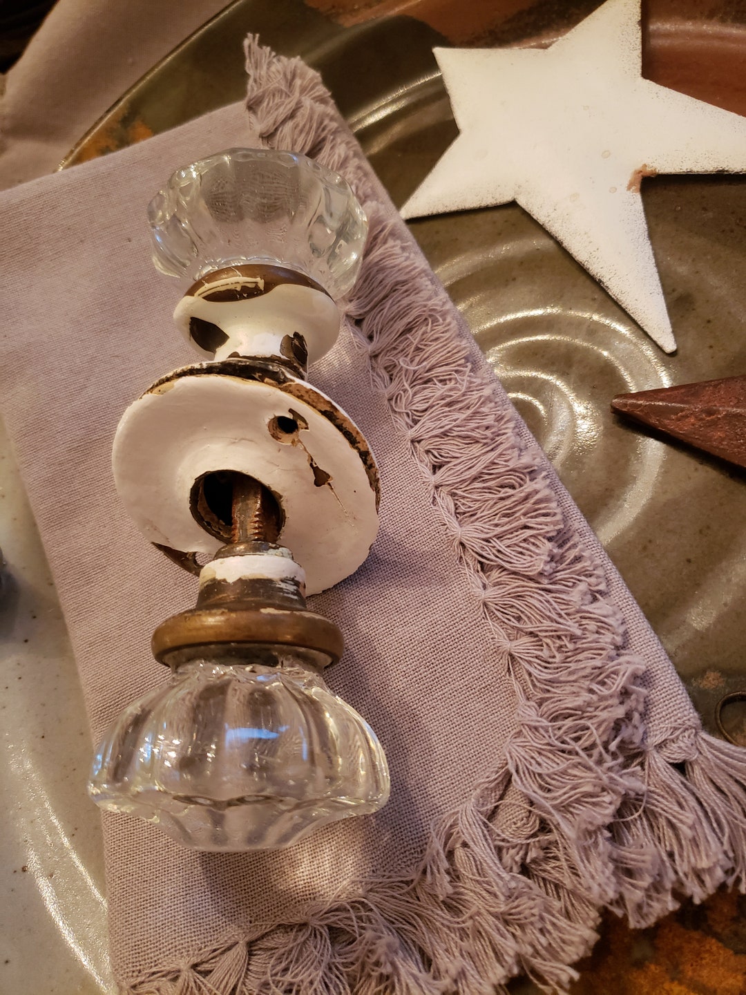 ANTIQUE Glass Door Handles With Collars and Shaft Etsy