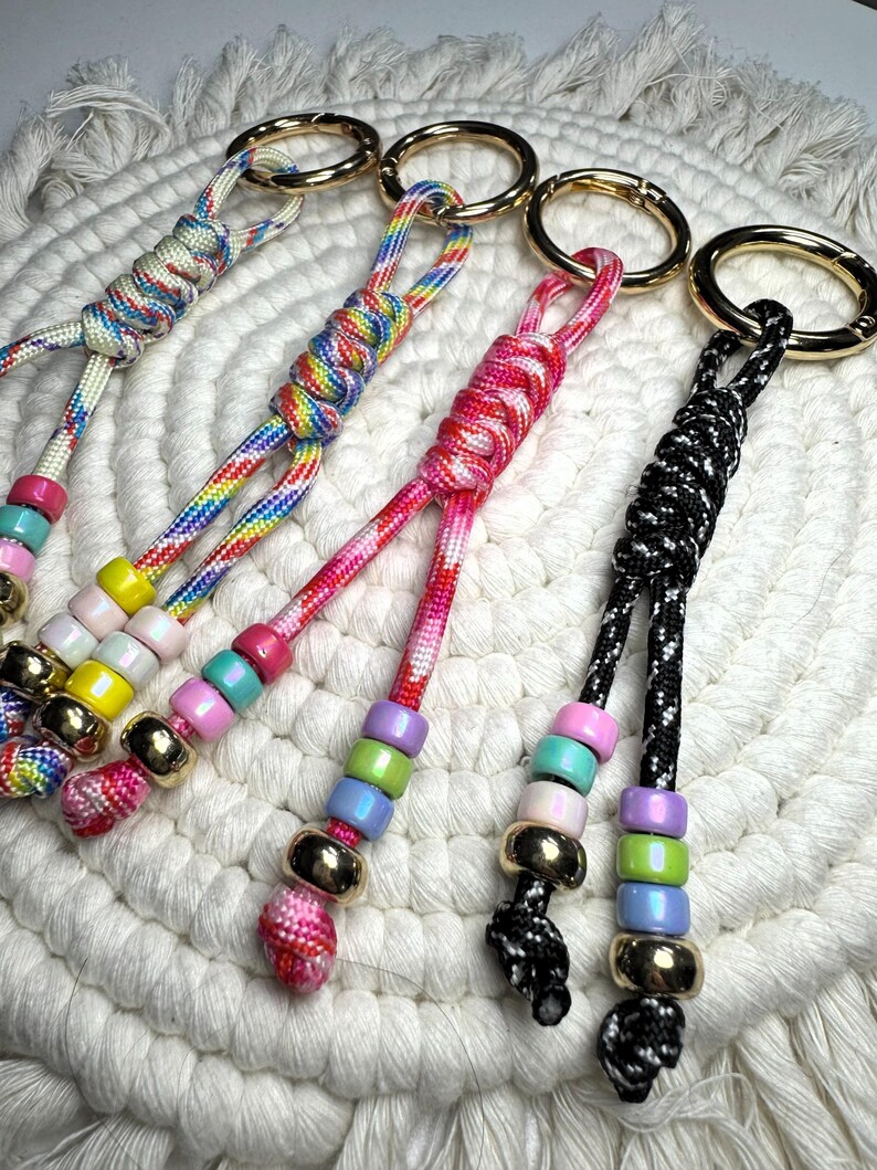 Keychains Mix Beaded Paracord Keychain Bag Charm - Cream and Blue - Etsy