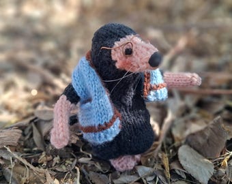 Mole from The Wind in the Willows knitted doll