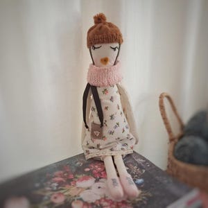 Keepsake gift handmade Heirloom fabric doll with removable clothes, whimsical modern ragdoll friend, vintage style nursery display decor