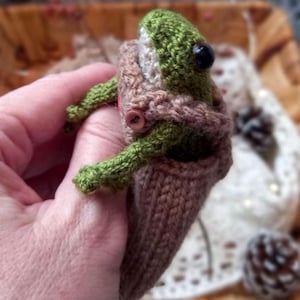 Frog doll gift for friend, Tiny froggo miniature handmade animal character, small handmade gift outfit with mushroom motif Cottage Core Frog