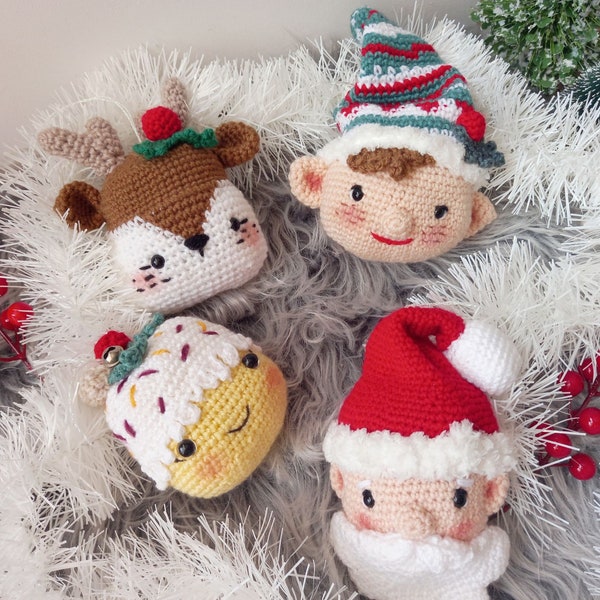 Handmade Christmas Ornaments set of 4, rustic holiday decor, stocking fillers, Christmas decorations,  Christmas tree decor, amigurumi set