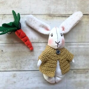 Bunny Doll Gift for Baby Shower Rabbit Character Doll Miniature animal doll Bunny with Carrot Nursery Decor Rabbit Rustic Decor Cottage Core