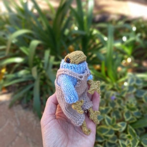 Handgemachte Kröte Puppe Strickfrosch mit Pullover Tasche Frosch Freund Geschenk Tier Critter Handgemacht Softie Einzigartiges Geschenk Kleines Geschenk für Kollege