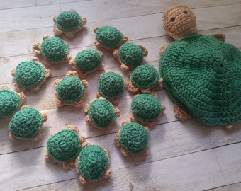 Turtle Memory Game Set, Educational Crochet Toy Turtle, Mama Turtle with Babies Game, Toddler match game, Natural learning for Children,