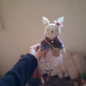 Heirloom bunny doll for nursery first birthday gift for friend cloth doll with handmade clothing rabbit doll plushie toy Stockingfiller gift