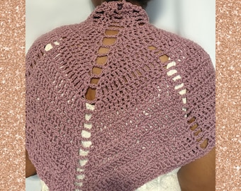 Organic Peruvian Cotton Triangle Shawl, Women’s Mauve Dusty Rose Pink Cottagecore Prairie Shawl Slow Fashion Accessory