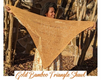 Gold (color) Bamboo Triangle Shawl, a Lightweight Boho Fashion Scarf perfect for Warm or Cool Weather, Formal events or Lounging around