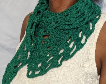 Women’s Lightweight Emerald Green Sustainable Cotton Skinny Scarf, a Colorful Boho Warm or Cool Weather Fashion Scarf